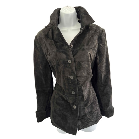 Lord Taylor Black Suede Button Up Collared Long Sleeve Jacket Large - Picture 6 of 8